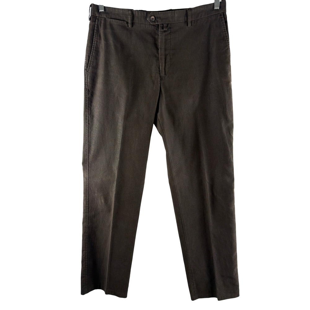 Faconnable Mens Brown Corduroy Trousers Straight Leg Pants 36x34 Flat Front